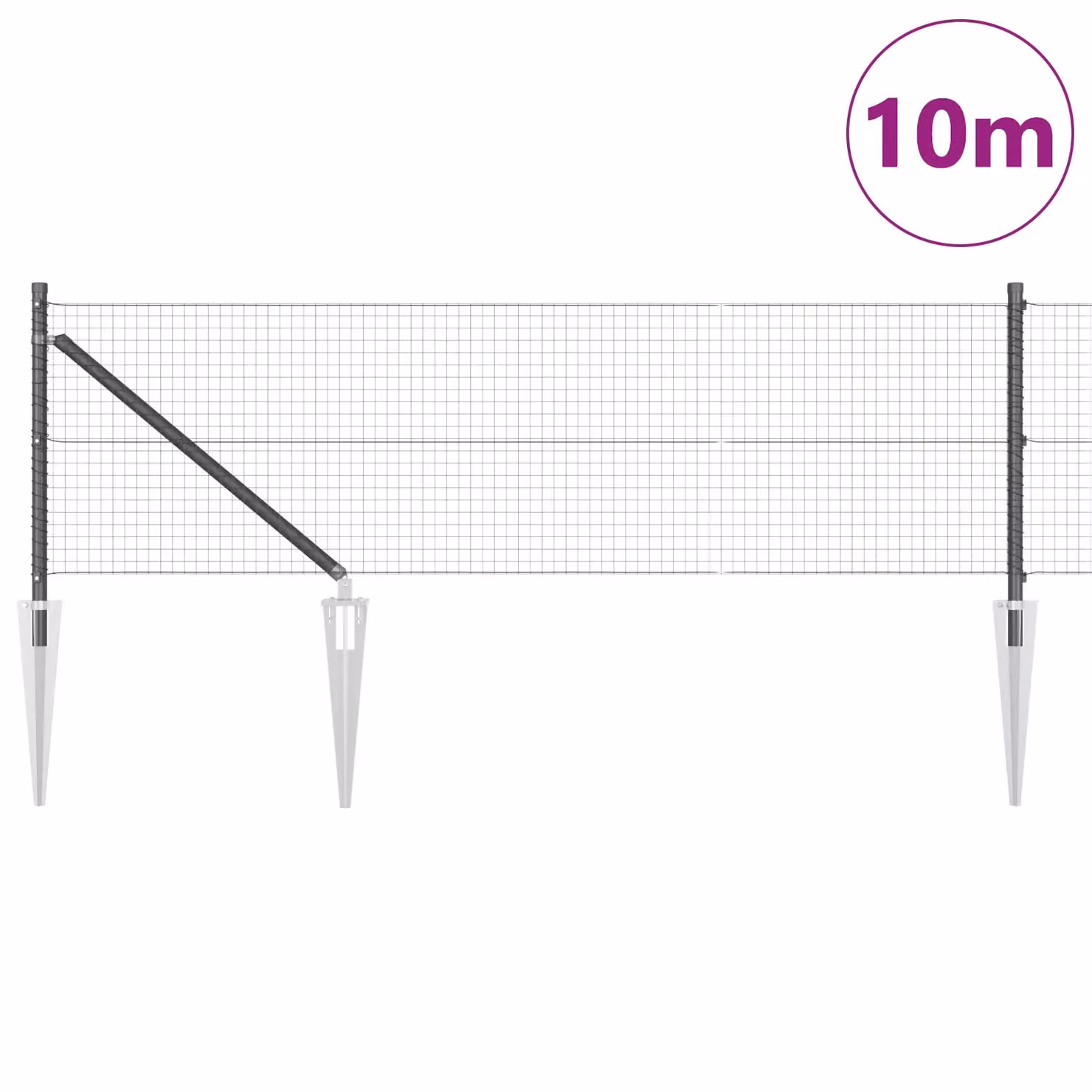 Berkfield Home Grey Steel Welded Wire Fence with 7 Spike Posts, W: 0.6 m, L: 10 m – 3