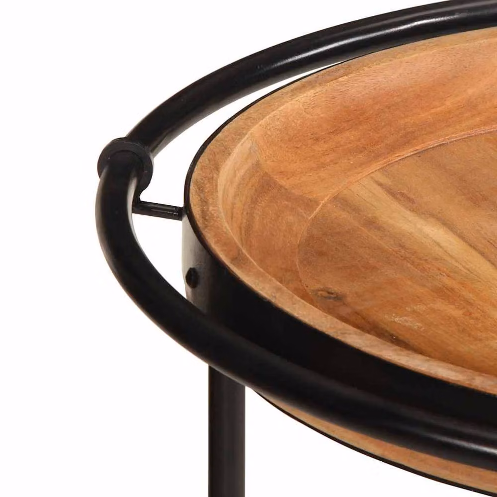 Berkfield Home Round Acacia Wood Side Table in Brown and Black, W: 55 cm, D: 60 cm – 3