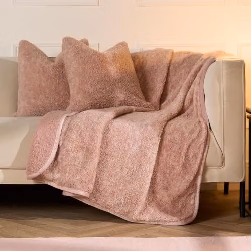 OHS Teddy Marl Fleece Cushion Covers, Blush Pink, Pack of 2, W/D/H: 45 x 45 x 45 cm – 2
