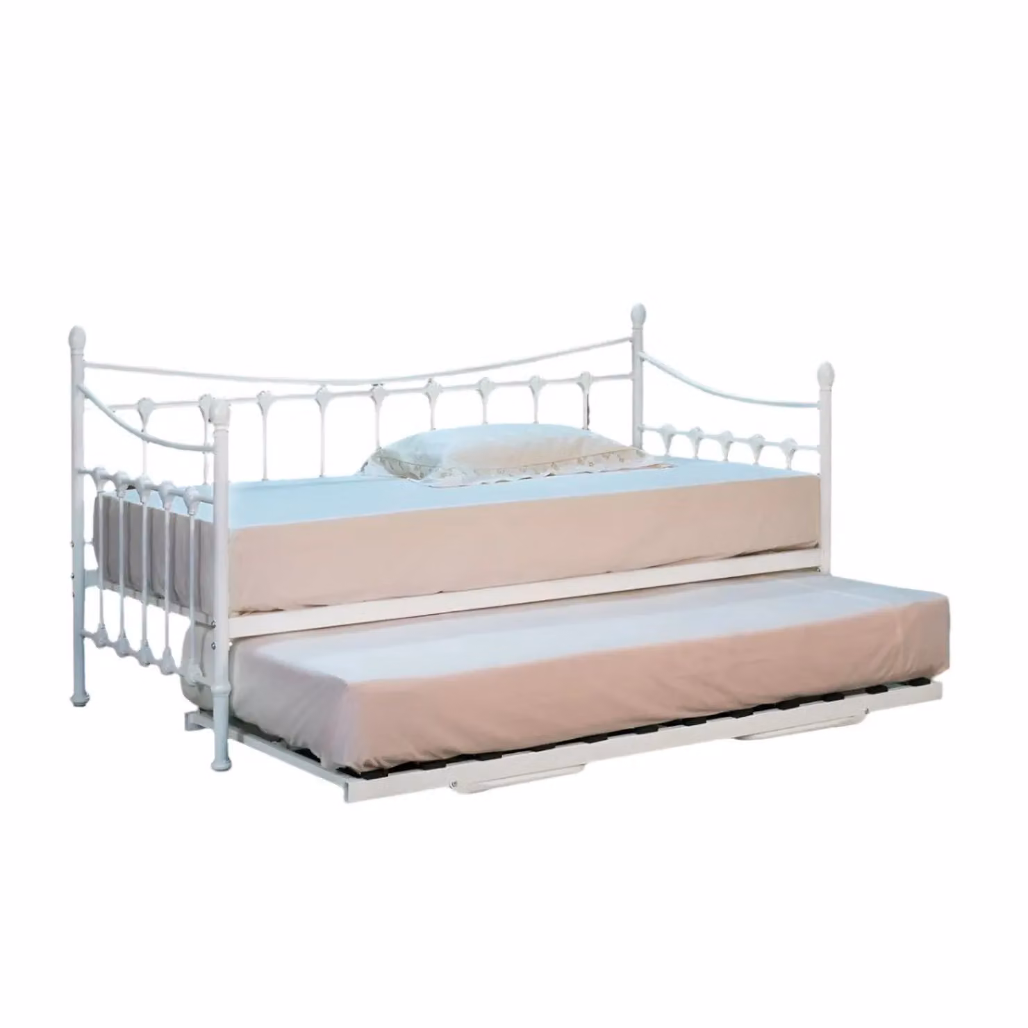 Comfy Living Ltd White Ornate Metal Single Day Bed with Trundle – 2