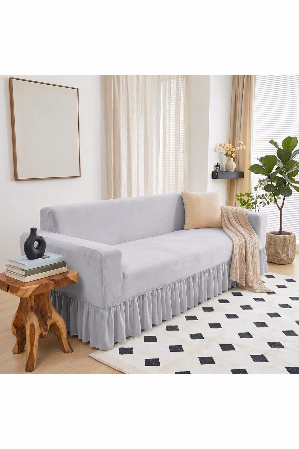 Living and Home High Stretch Full-Coverage Sofa Cover with Foam Rods in Light Grey, Medium – 2