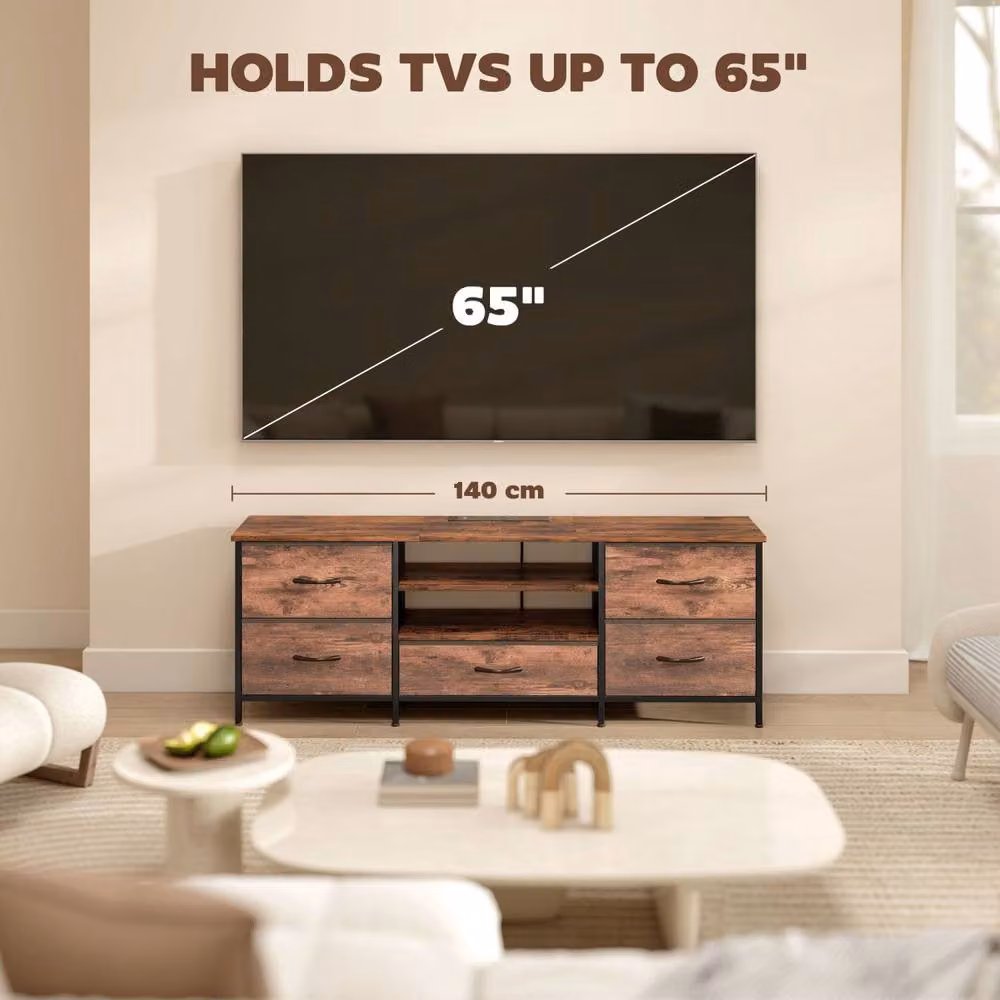Wyld Haus Beladen Industrial TV Stand with Built-in Power and Storage in Brown and Black – 7