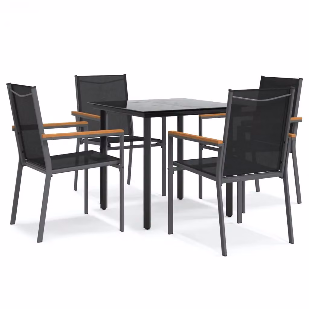 Berkfield Home 5 Piece Garden Dining Set in Black Textilene and Steel – 2