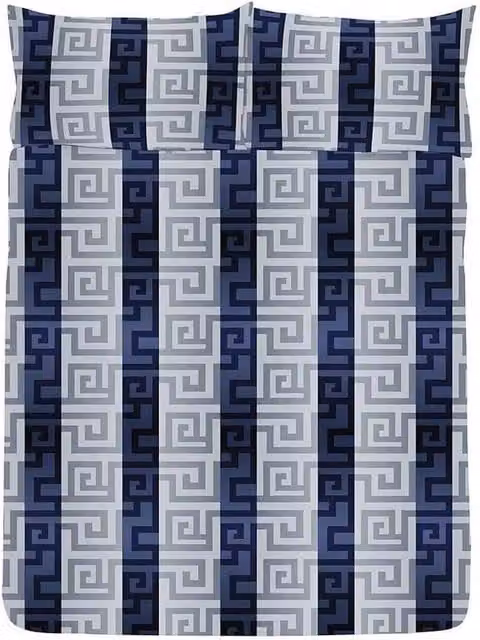 K Collection Athena Reversible Blue Cotton Duvet Cover and Pillowcase Set, W: 140 cm, L: 200 cm
