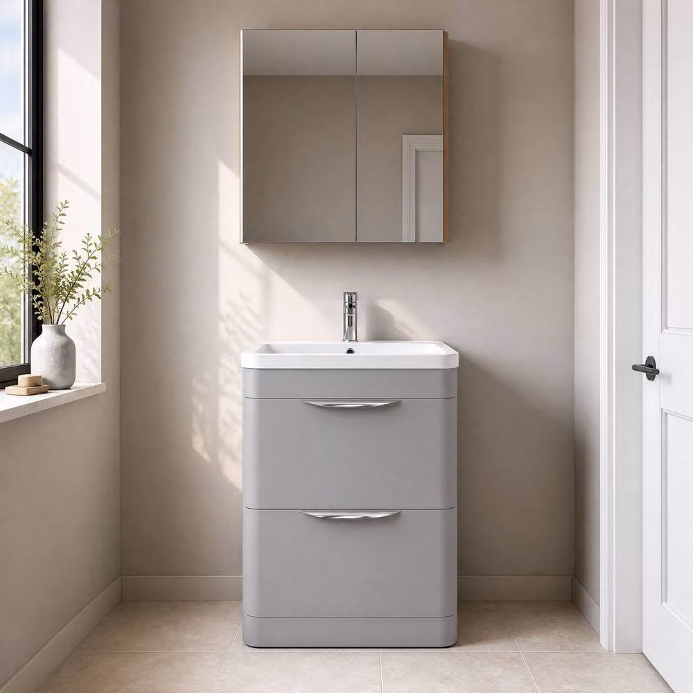 Balterley Aldershawe Grey Freestanding 2 Drawer Bathroom Unit with Polymarble Basin, Width: 60 cm – 2