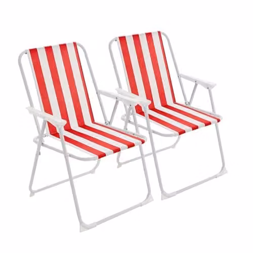 Harbour Housewares Pack of 2 Folding Beach Deck Chairs in Red Striped Textilene with Powder Coated Steel Frame