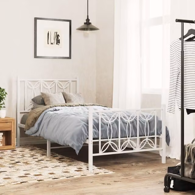 Berkfield Home Metal Bed Frame with Footboard in White, W/D/H: 75 x 190 cm – 1