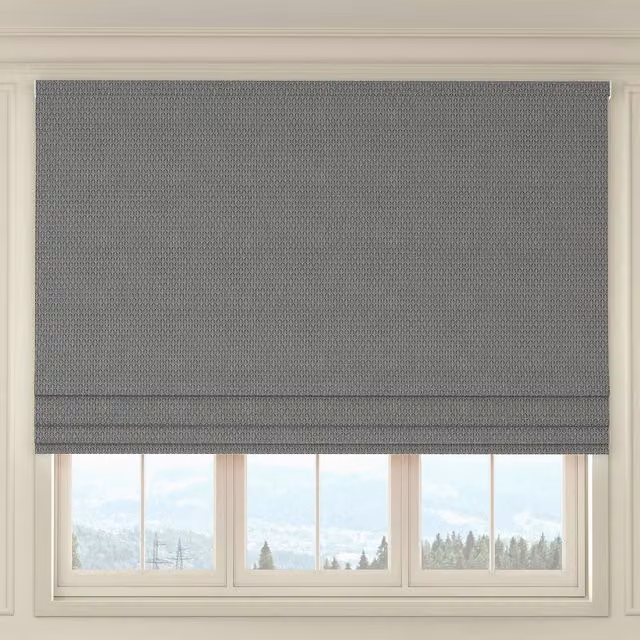 HOUSE Llewelyn-Bowen Made To Measure Blackout Roman Blind in Cornflower Blue and Grey Oak Leaf Floral Design