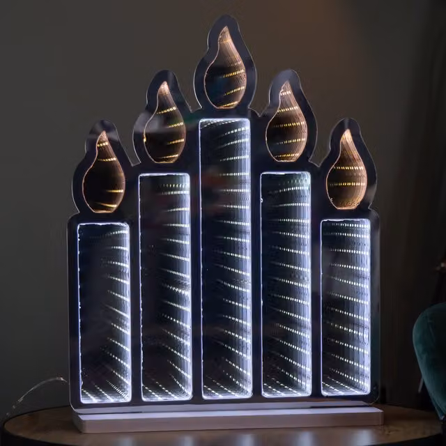 Samuel Alexander Standing Candlebridge with Flickering Flame Infinity Mirror in White, H 40 x W 10 x D 10 cm