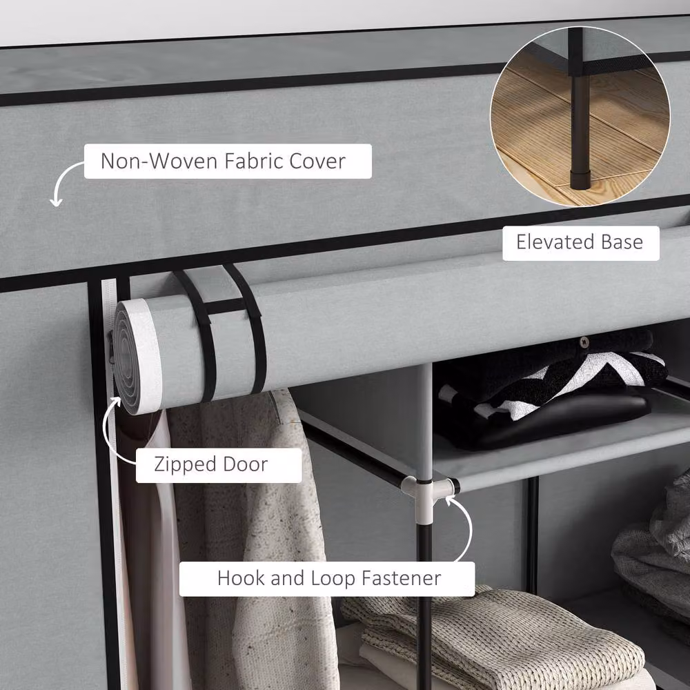 STILVORA Modern Grey Roll Shutter Wardrobe with Internal Drawers and Hanging Rod, H 166.0 cm x W 169.5 cm – 5