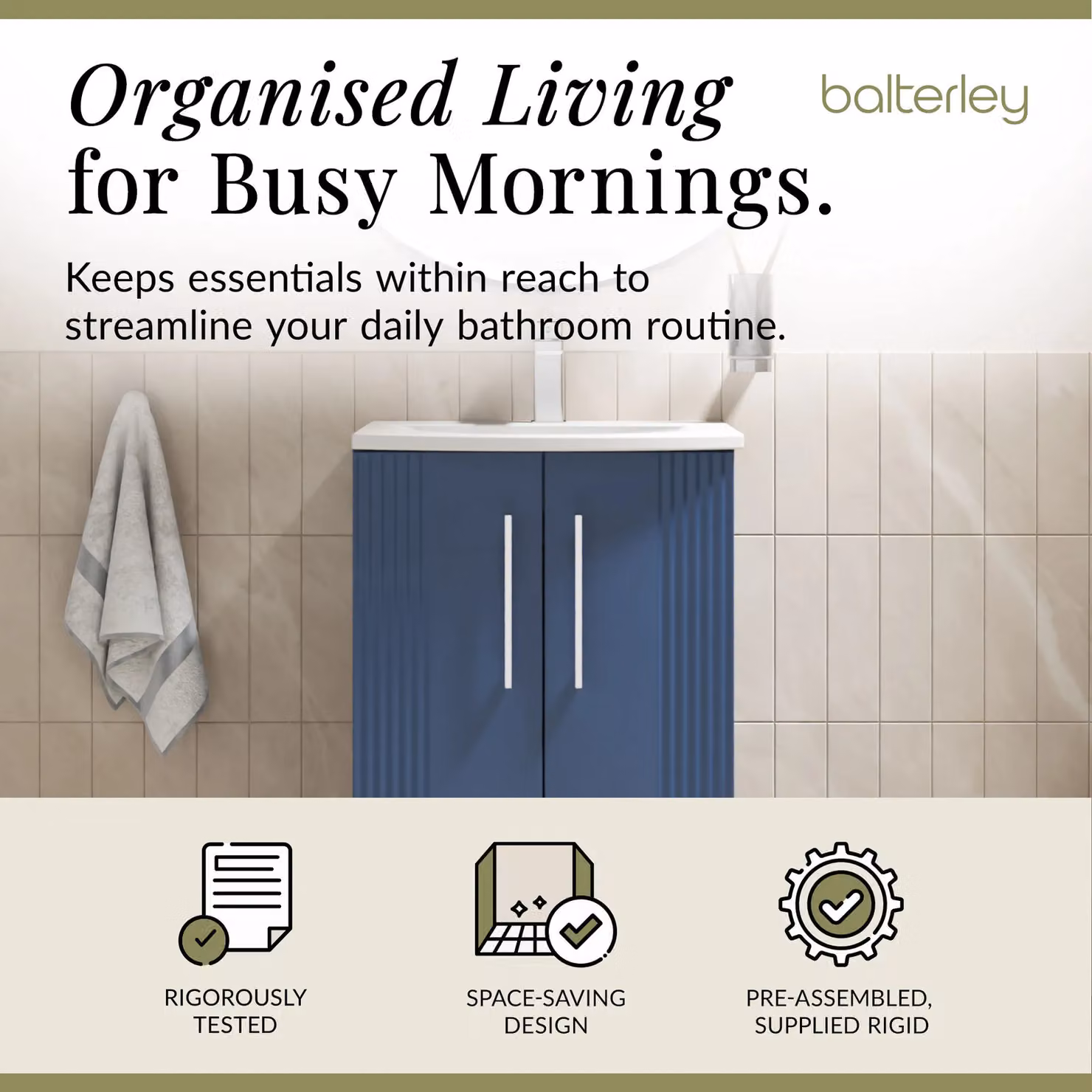 Balterley 2 Door Floor Standing Bathroom Vanity Unit with Curved Basin, Satin Blue – 2