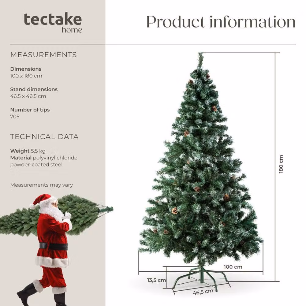 tectake Green Freestanding Christmas Tree, Height: 180 cm – 6
