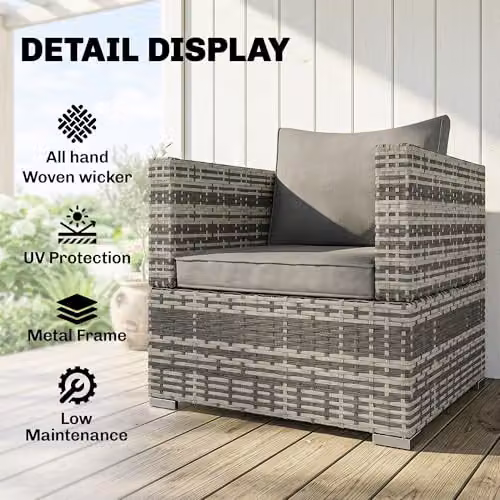 Outsunny Modern Grey Rattan Garden Chair for Terrace and Garden – 3