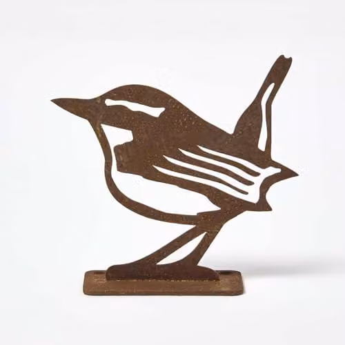 Homescapes Rustic Brown Steel Eurasian Wren Bird Garden Fence Topper – 1