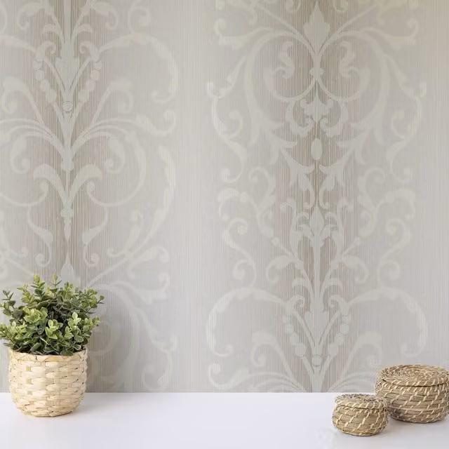 Wallquest Jasmine Vertical Damask Floral Wallpaper in Grey