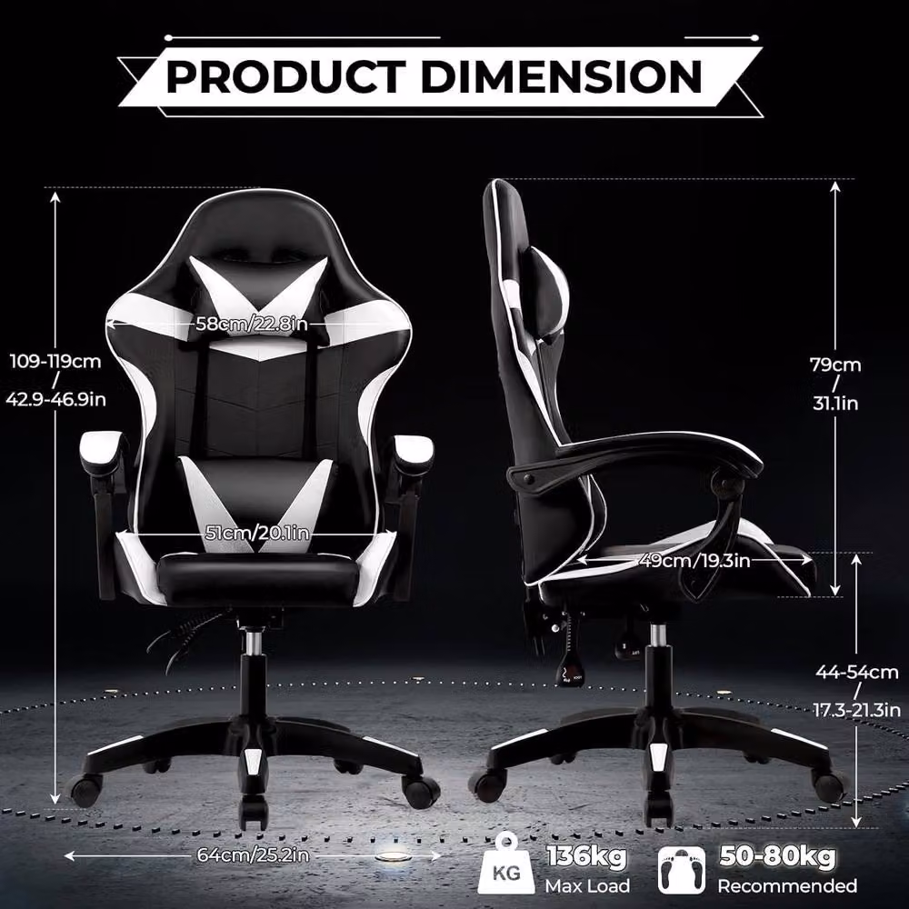 Lishetimig Ergonomic Black PU Leather Gaming Chair with Headrest and Armrests – 2