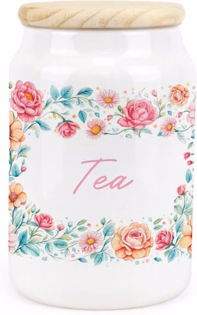 Purely Home Pink Floral Ceramic Tea Storage Canister