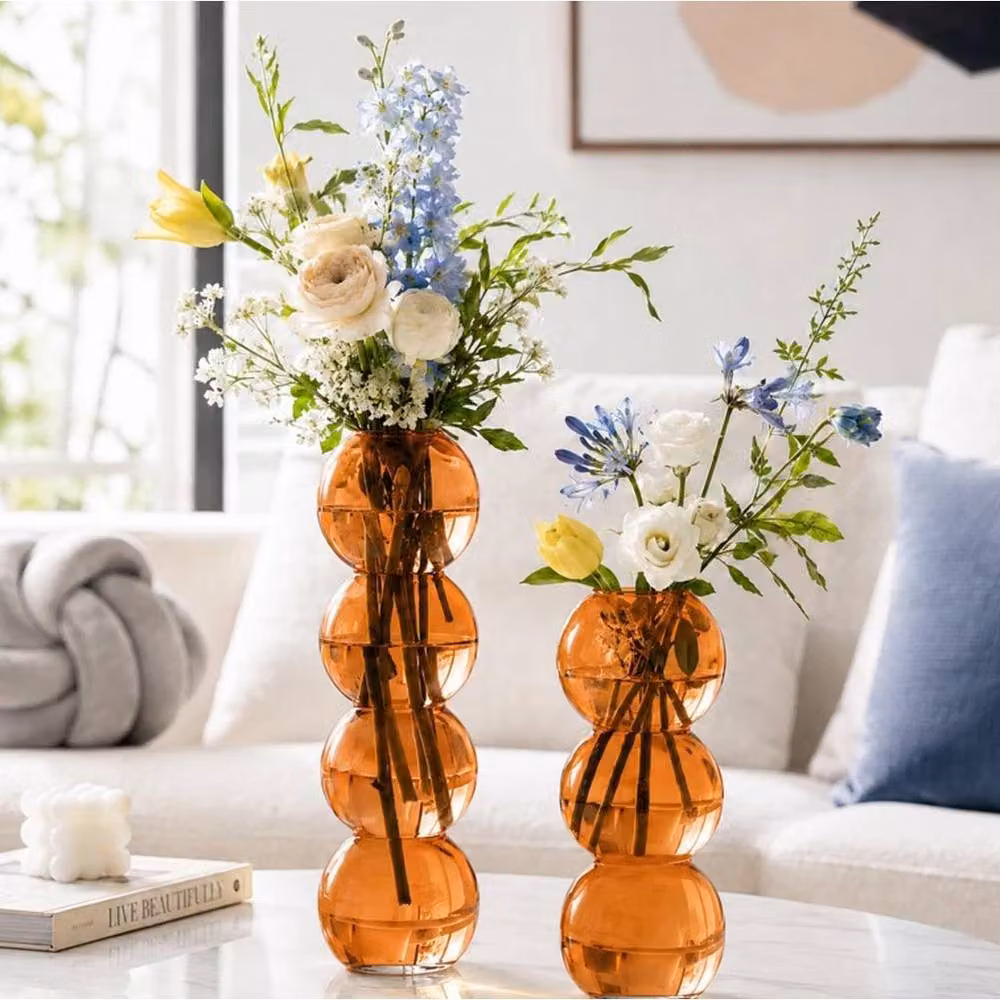 PAWNORA Set of 2 Bubble Shaped Glass Vases in Orange Amber – 4