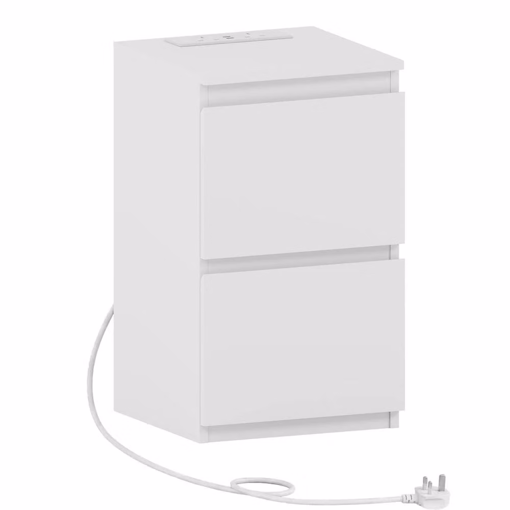 Vida Designs Denver 2 Drawer Bedside Chest with Power Outlet in White – 2