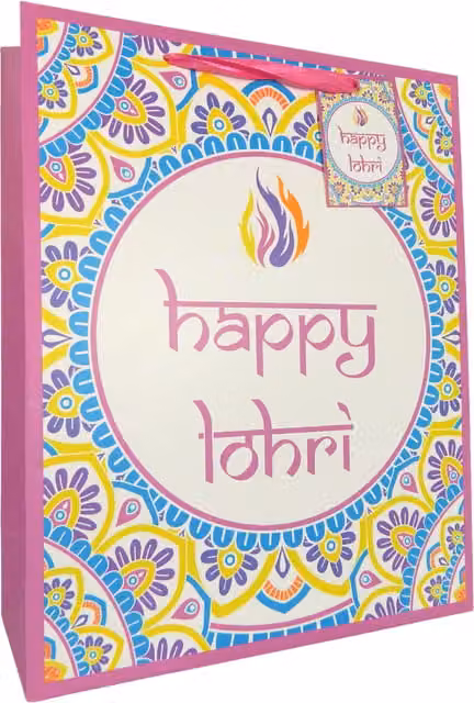 Peacock Supplies Pink and Multicolour Paper Lohri Gift Bag
