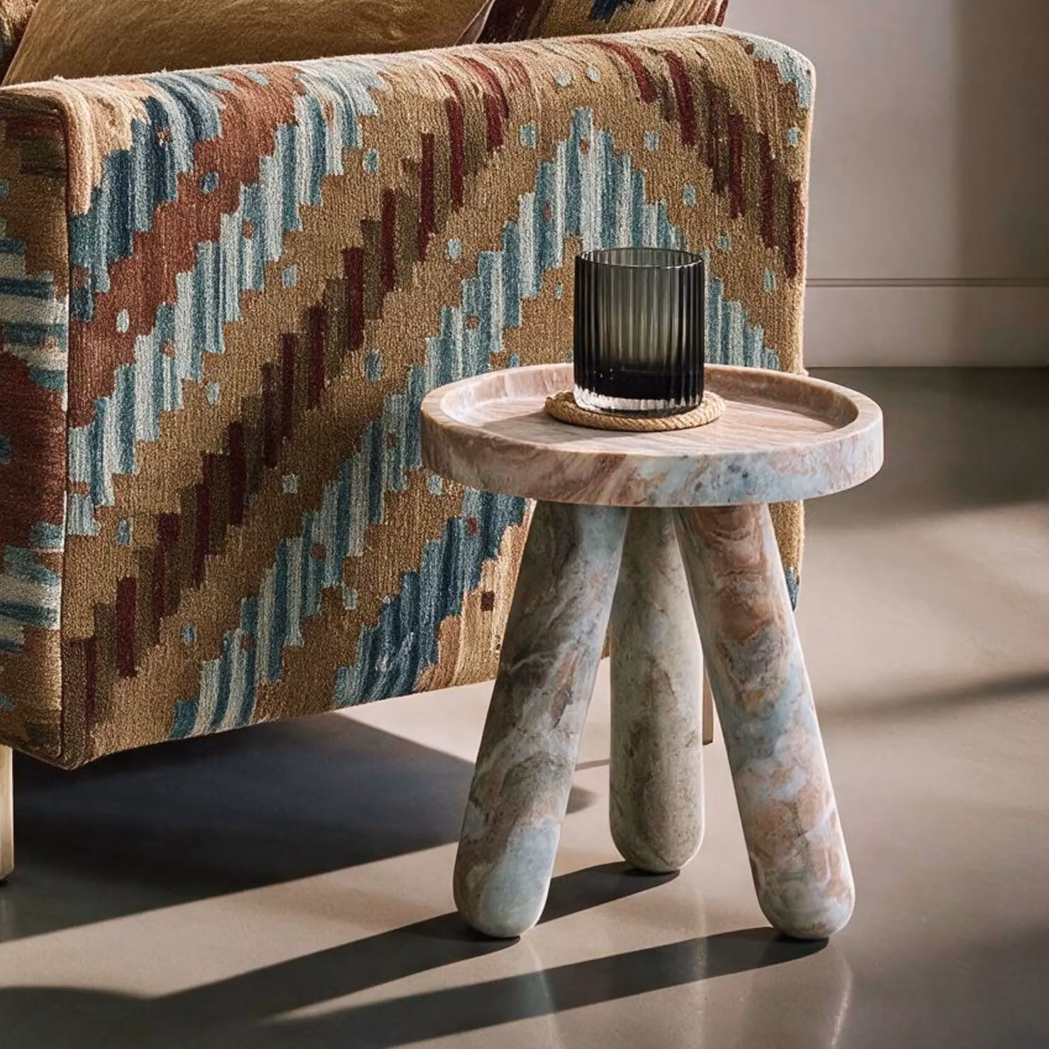 Atkin and Thyme Iona Round Marble Side Table in Brown and Multicolour