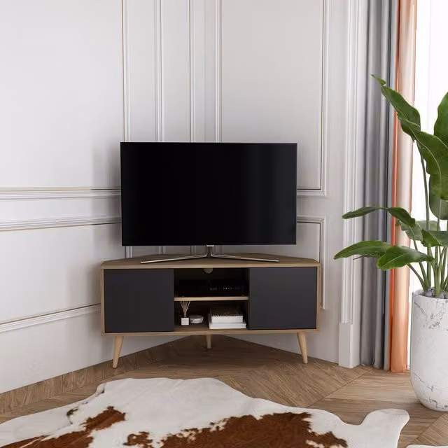Decorotika Lesson Minimalist Corner TV Unit in Brown, Width: 120 cm – 1