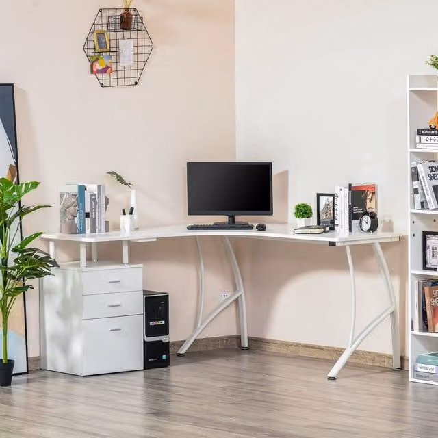 HOMCOM Modern L Shaped Corner Desk in White