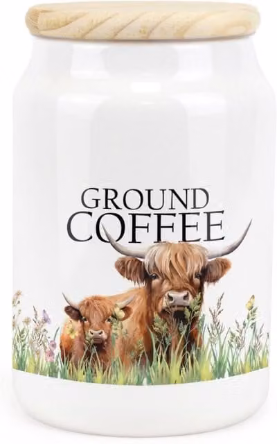 Purely Home Floral Ceramic Ground Coffee Storage Canister in Brown and White