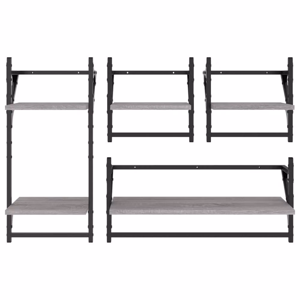 Berkfield Home 4 Piece Industrial Wall Mounted Shelf Set with Hanging Rods in Grey Sonoma Engineered Wood and Metal – 3