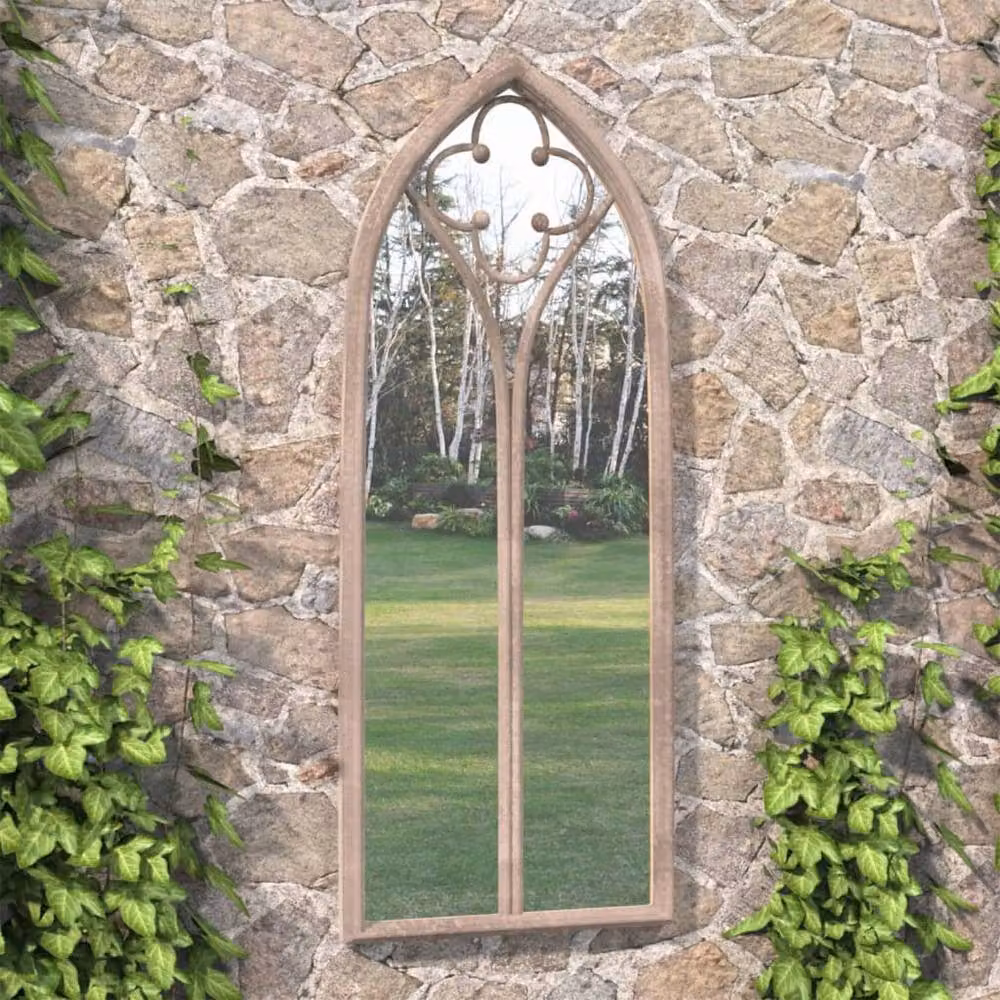 Berkfield Home Antique Metal Garden Wall Mirror in Sand Beige, W/H: 70 x 30 cm – 2