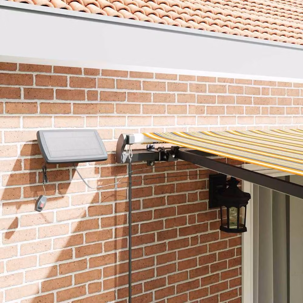 Berkfield Home Manual Retractable Striped Awning with Multicolour LED Lighting, Yellow, W: 450 cm, D: 300 cm – 4