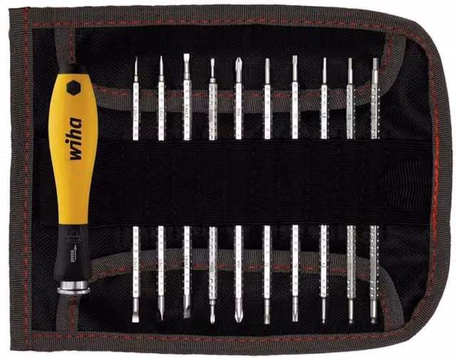 Wiha System 4 SoftFinish ESD 12 Piece Interchangeable Screwdriver Set, Yellow