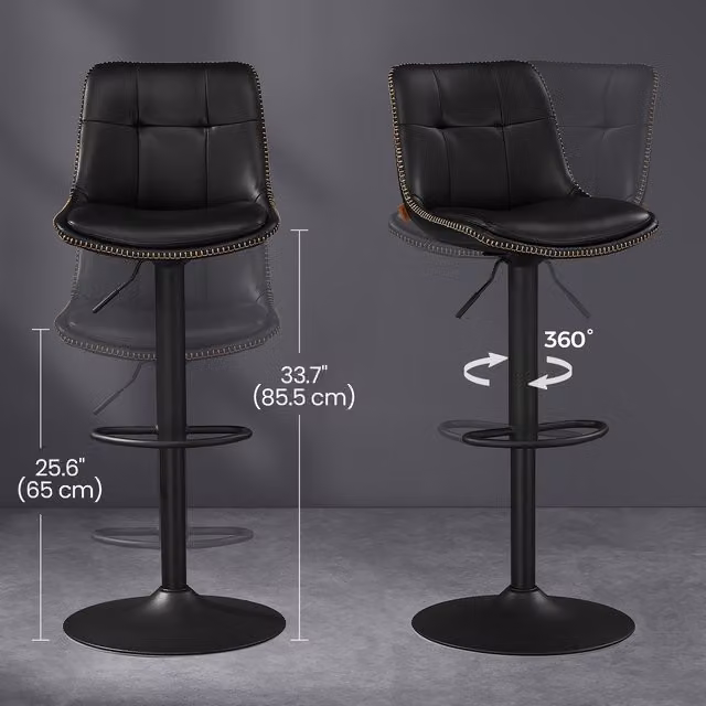 VASAGLE Set of 2 Height Adjustable Swivel Kitchen Bar Stools in Black
