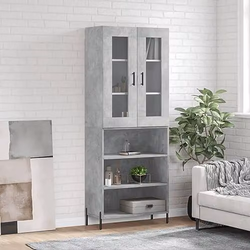 vidaXL Modern Highboard Sideboard in Concrete Grey Engineered Wood and Glass – 2