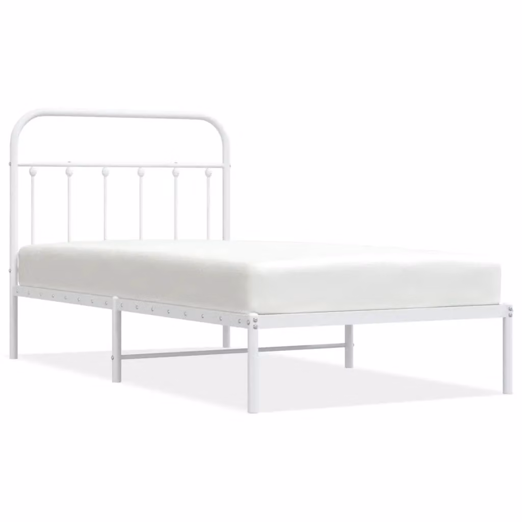 Berkfield Home Metal Bed Frame with Headboard in White, W/D/H: 100 x 190 cm – 2