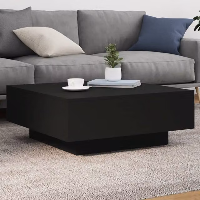 Berkfield Home Modern Square Coffee Table with LED Lights in Black, W/D/H: 80 x 80 x 31 cm – 1