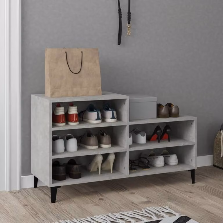 Berkfield Home Modern Shoe Cabinet in Concrete Grey, W/D/H: 102 x 36 x 60 cm