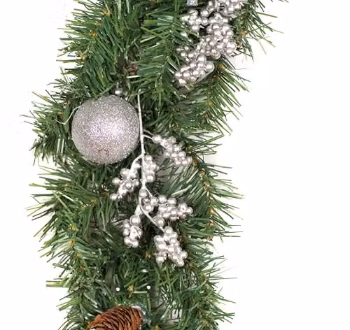 Best Artificial Christmas Garland with White and Silver Baubles and Foliage, 6ft