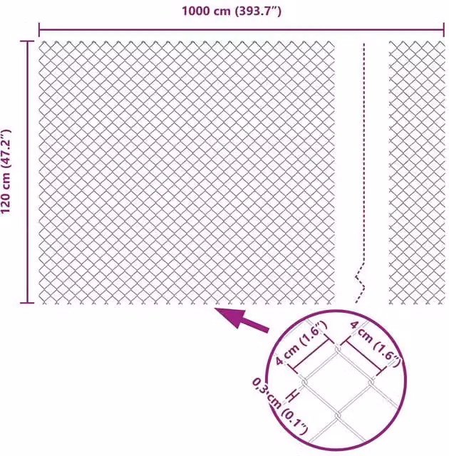 Berkfield Home Rustic Chain Link Fence, Grey Powder-Coated Steel, W: 120 cm, L: 10 m