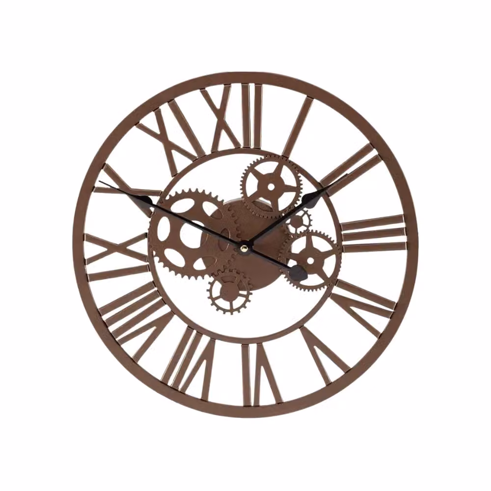 Marco Paul Modern Brown and Black Metal Skeleton Quartz Wall Clock, W/D/H: 35 x 35 x 1 cm – 2