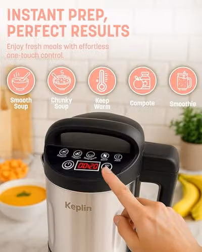 Keplin 3-in-1 Soup Maker and Blender in Silver with 1.2 l Capacity, Stainless Steel Finish and Keep Warm Function – 4