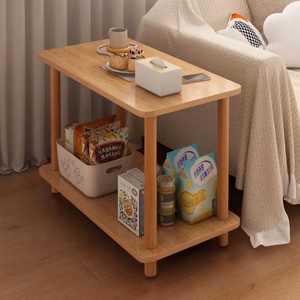 KORVIXA Yellow 2 Tier Wooden Bedroom Bedside Cabinet in Natural – 2