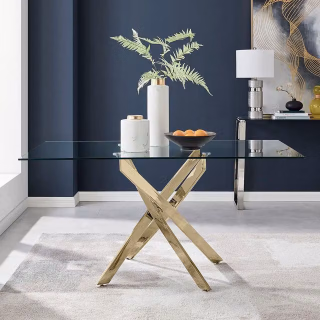 FurnitureboxUK Leonardo Modern 6-Seater Rectangular Glass Dining Table with Gold Metal X-Frame, Width: 150 cm – 2