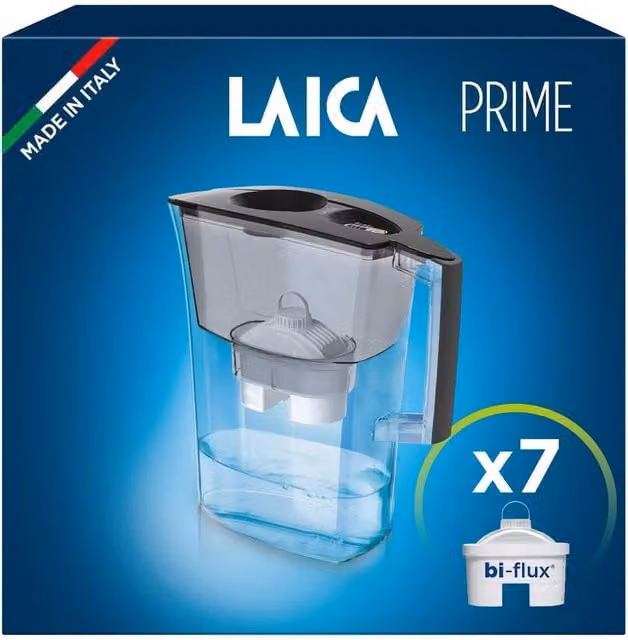 LAICA Prime Line Water Filter Jug with 7 Bi-flux Cartridges, Black, 3 l – 1