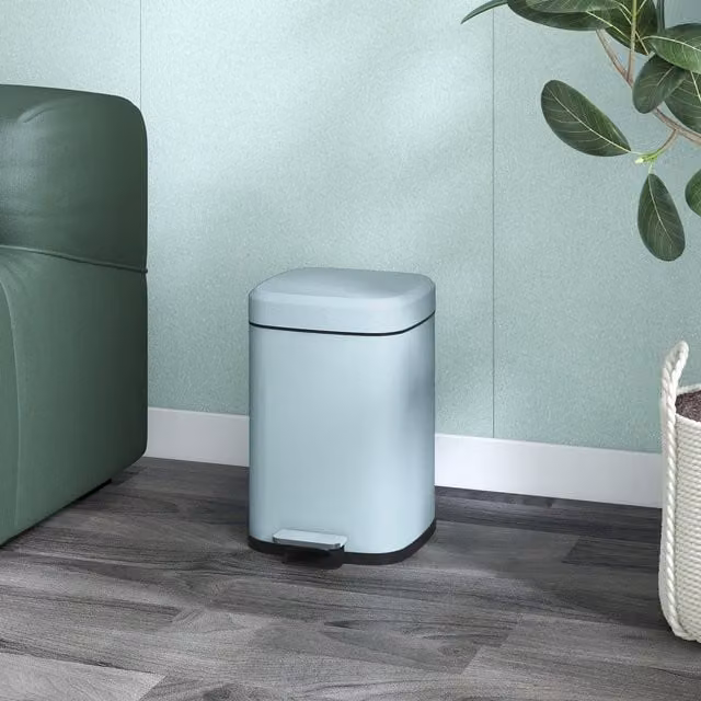 HOMCOM Fingerprint Proof Kitchen Pedal Bin with Removable Inner Bucket, Green, Width: 24.5 cm, Height: 12 cm