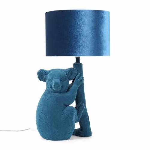 ValueLights Koala Teal Velvet Bedside Table Lamp with Drum Lampshade and 4W LED E27 Warm White Bulb