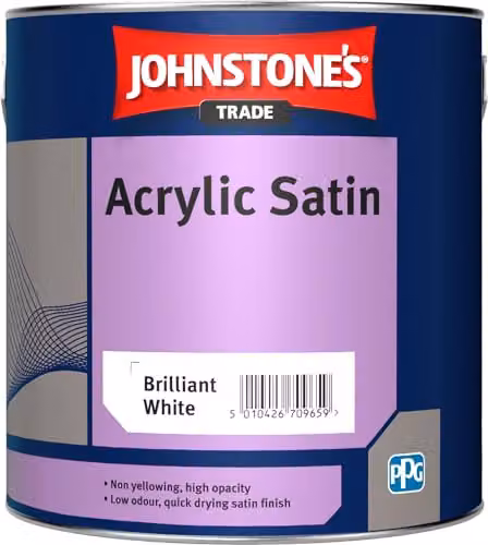 Johnstone's Trade Acrylic Satin Dispersion Paint, Brilliant White, 2.5 l