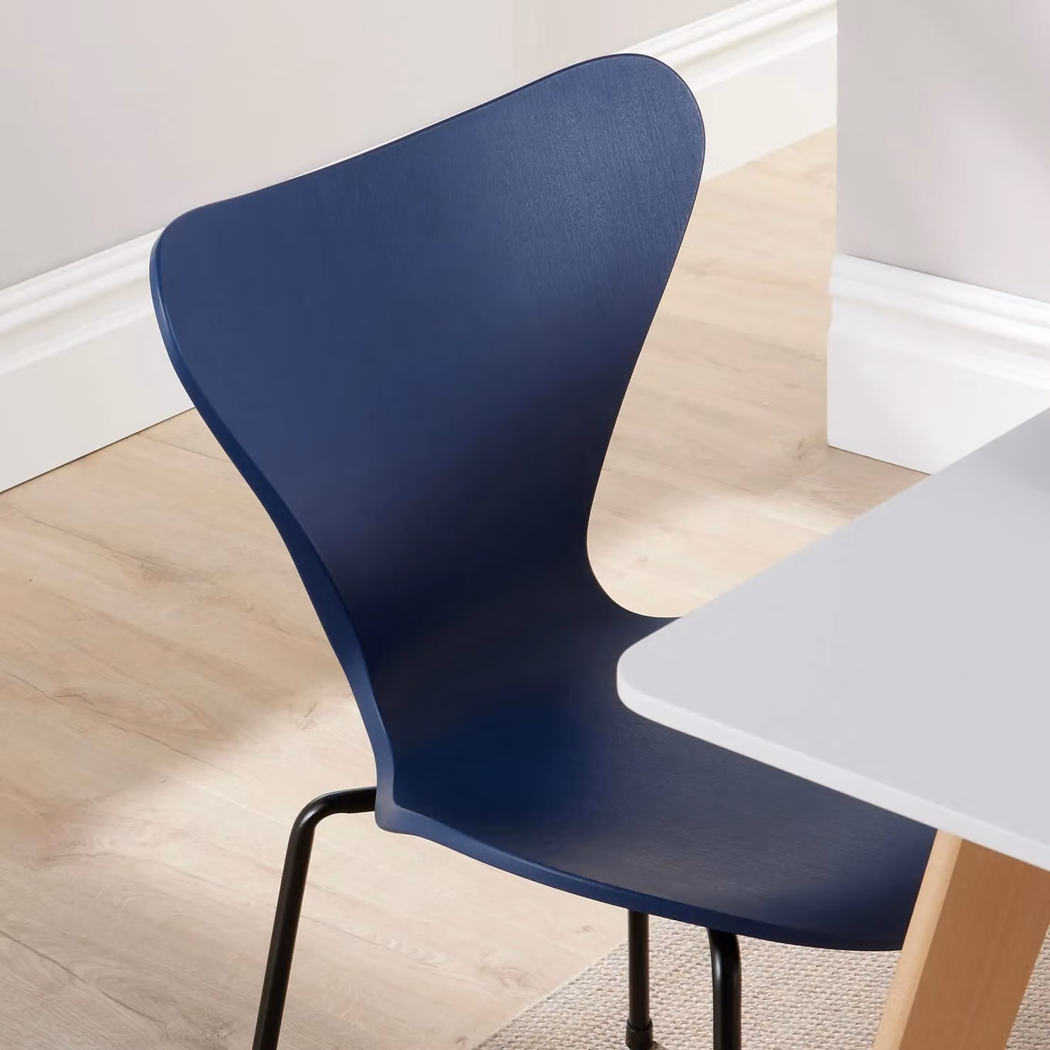 Home Source Fleur Dining Set with Rectangular White Table and 4 Navy Blue Penny Chairs – 2
