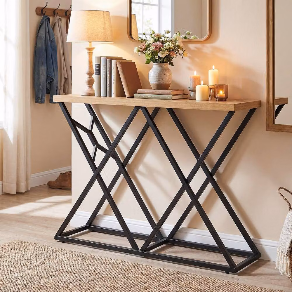 Gymax Industrial Farmhouse Console Table in Brown – 4