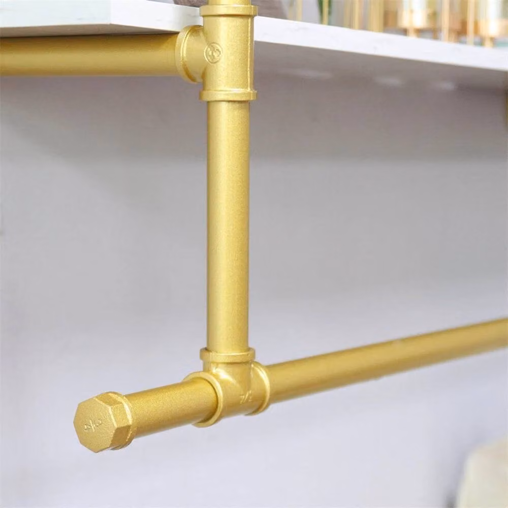 Kelvenix Industrial Vintage Pipe Shelf in Gold and White Marble – 2